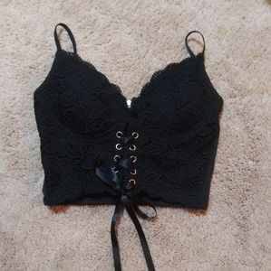 Black lace-up corset style gothic crop top.